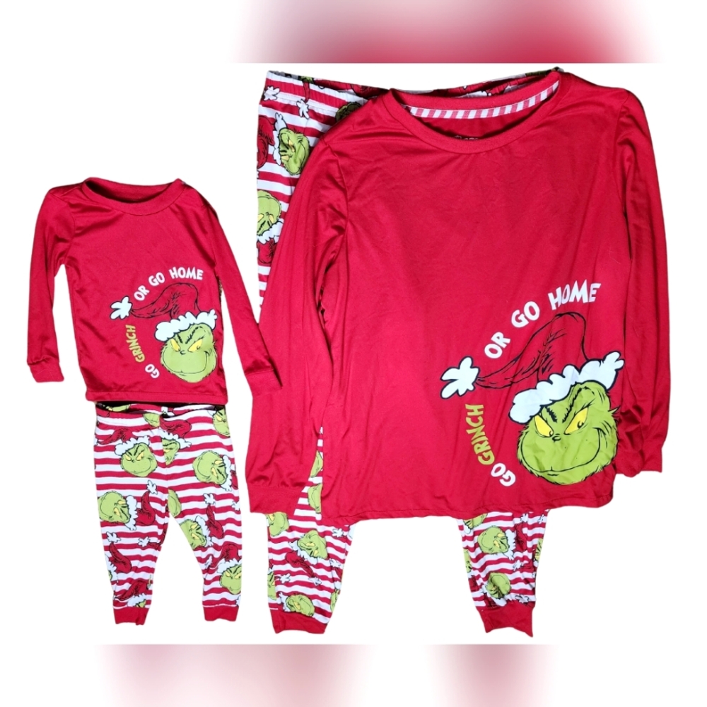 *SET* Grinch Red Pajamas, Matching Mommy And Me, Medium And 2T